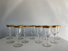 Load image into Gallery viewer, 1930s Tiffin Glass Gold Rim Rose Tall Stems
