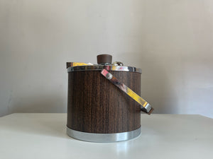 60s Chrome and Walnut ice Bucket with Tongs