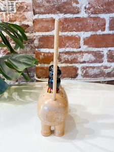 Japanese Wooden Elephant Salt + Pepper/Toothpick Holder
