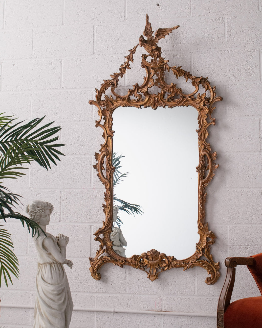 1920s Era Ornately Carved Gilded French Wall Mirror