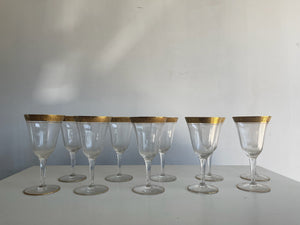 1930s Tiffin Glass Gold Rim Rose Tall Stems