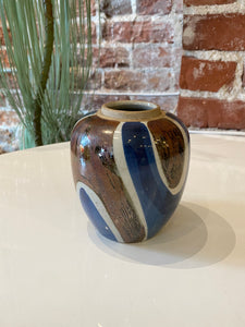 Vintage Blue and Brown Ceramic Vase
