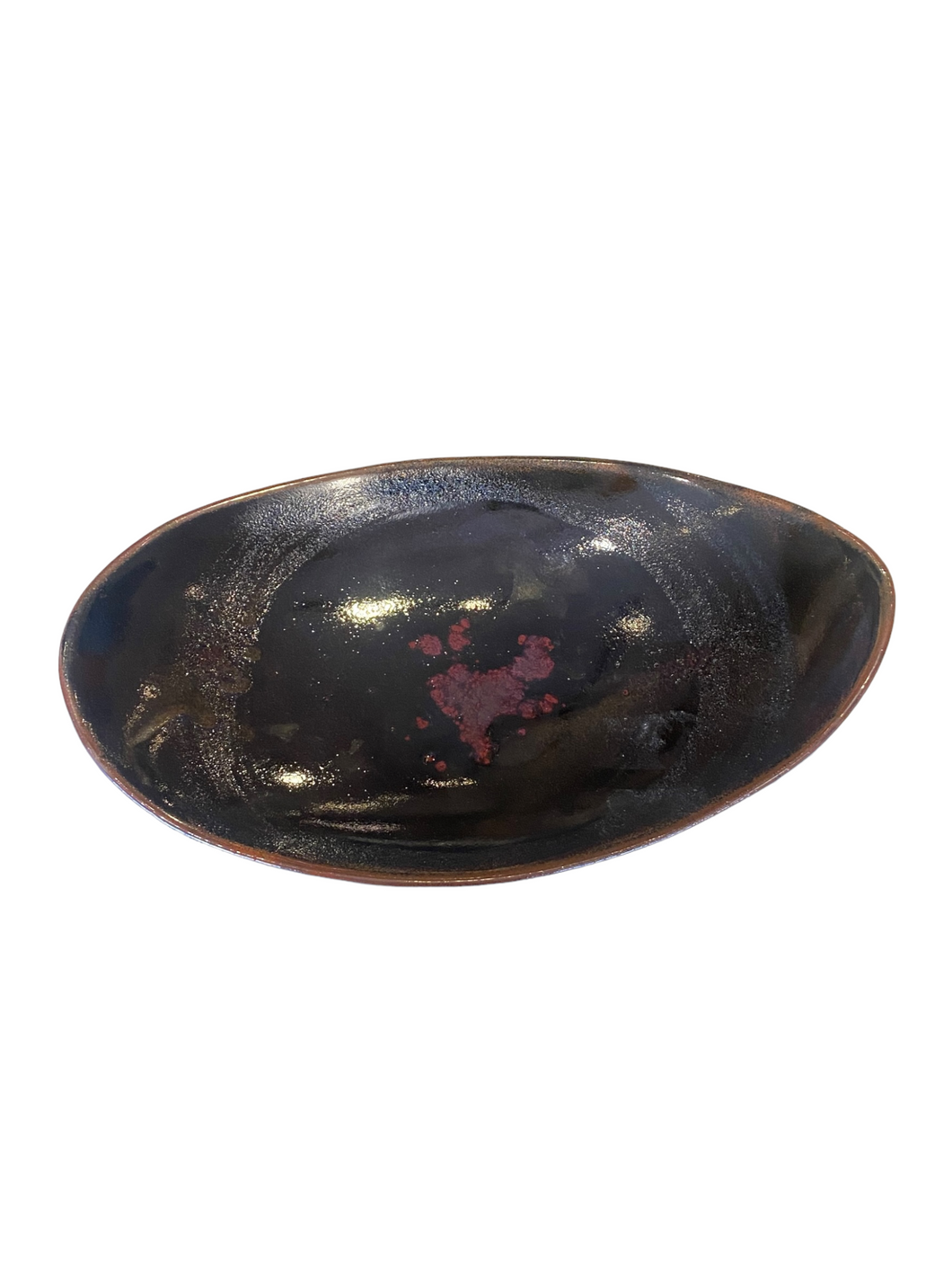Glazed Ovular Dish with Deep Red Accents
