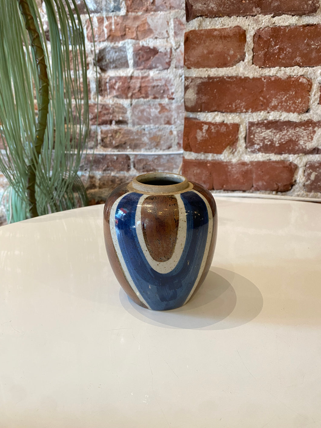Vintage Blue and Brown Ceramic Vase