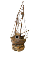 Load image into Gallery viewer, Vintage Metal Ship on Wooden Base
