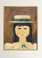 Load image into Gallery viewer, Folk Art Woman With Hat Gold Frame
