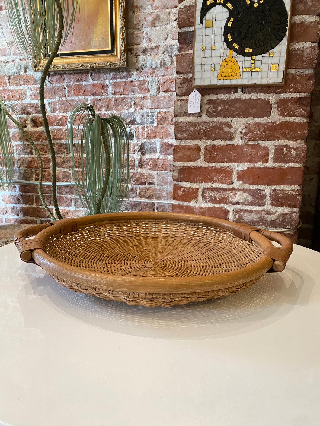 Vintage Large Wicker Tray with Handles