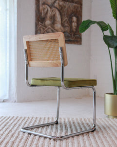 Blonde Cantilever Chair with Chartreuse Velvet Seat