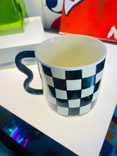 Load image into Gallery viewer, Squiggled Handle with Checker Pattern Mug
