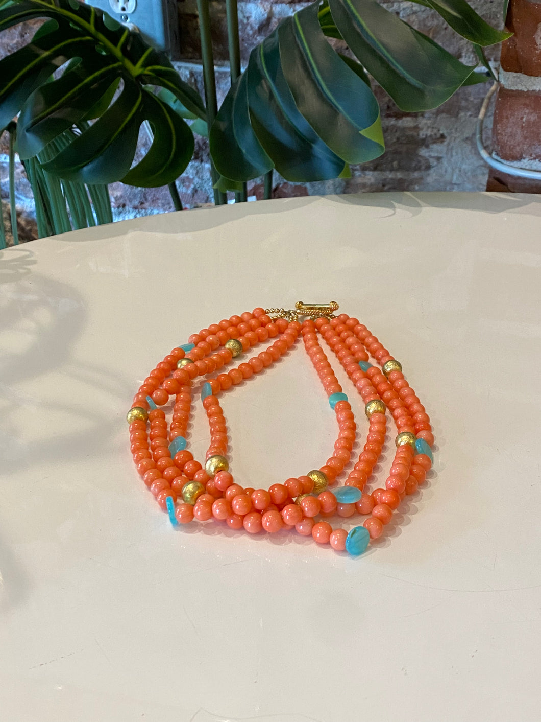 Coral colored beaded online necklace