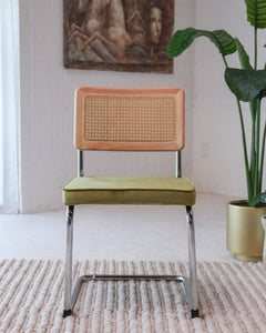 Blonde Cantilever Chair with Chartreuse Velvet Seat