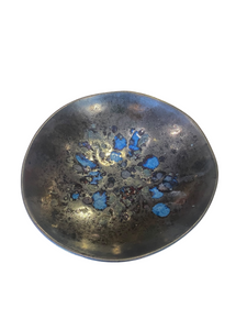 Metallic Glazed Bowl with Blue Accents