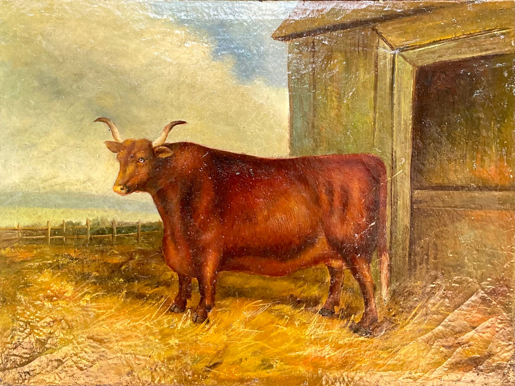 Antiqued Cow Oil Painting #2