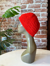 Load image into Gallery viewer, Red Crochet Beanie with Flower Detail

