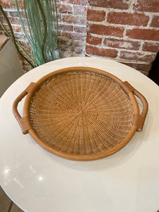 Vintage Large Wicker Tray with Handles
