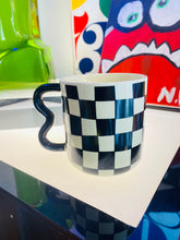 Load image into Gallery viewer, Squiggled Handle with Checker Pattern Mug

