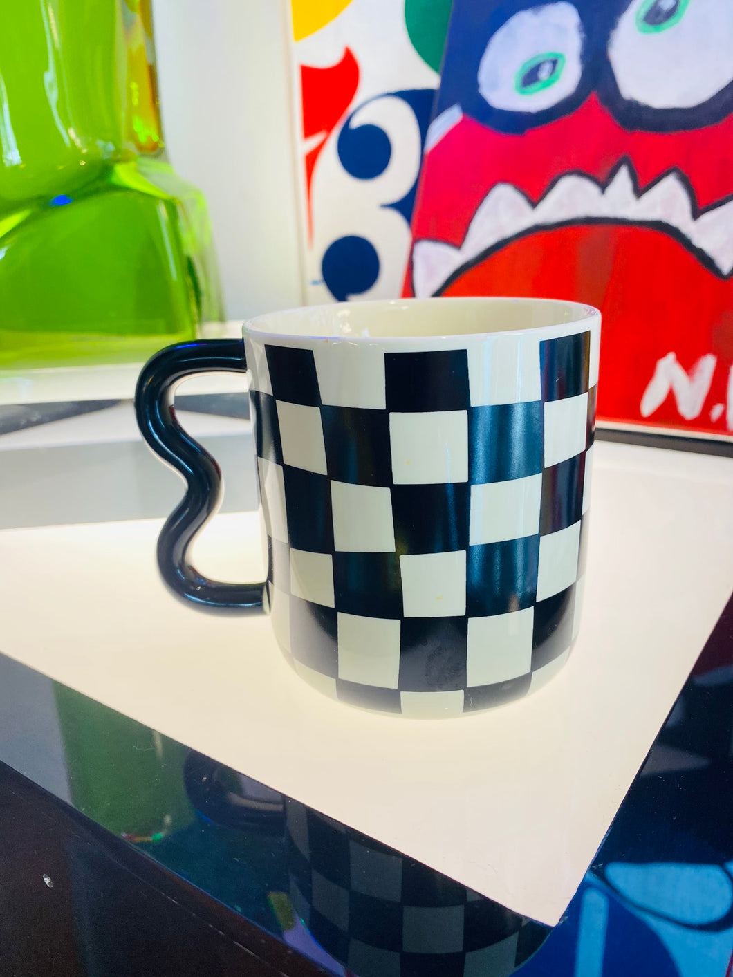 Squiggled Handle with Checker Pattern Mug