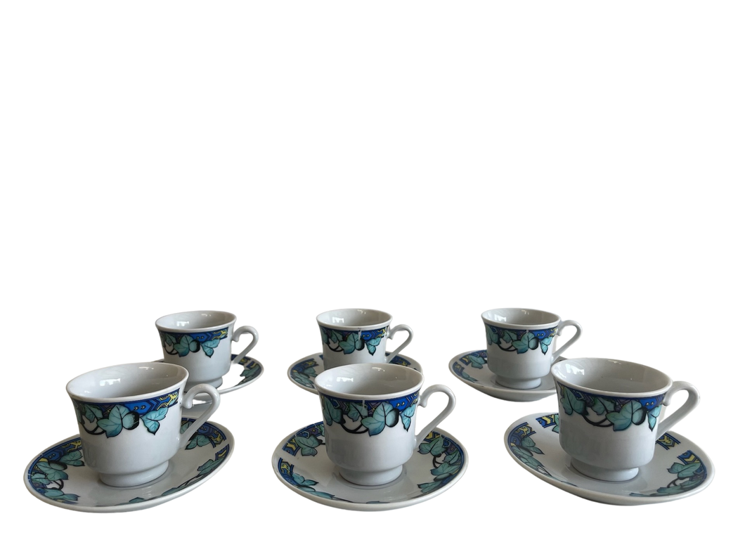 Set of Six Azul plant Tea cup